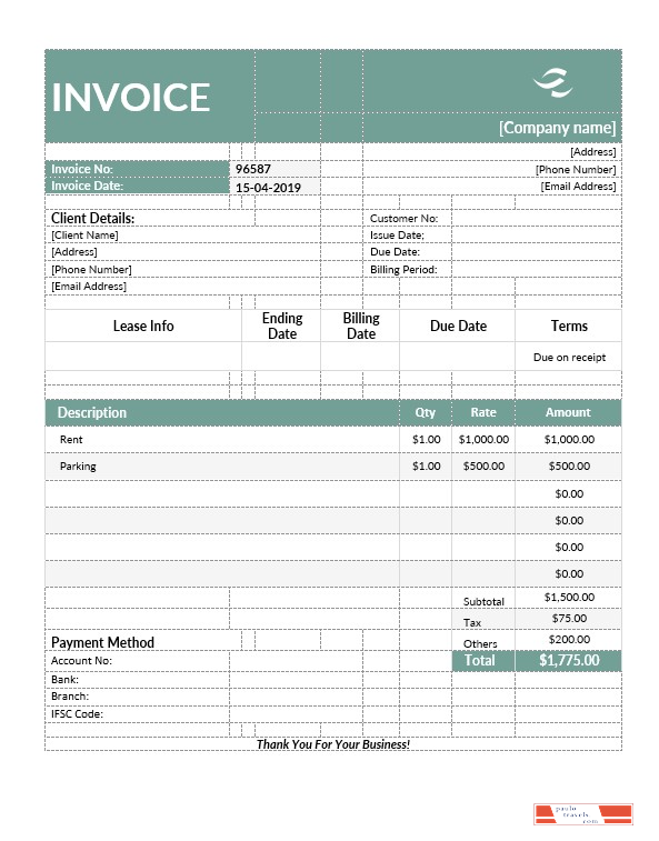 Commercial Lease Invoice Template PSD template